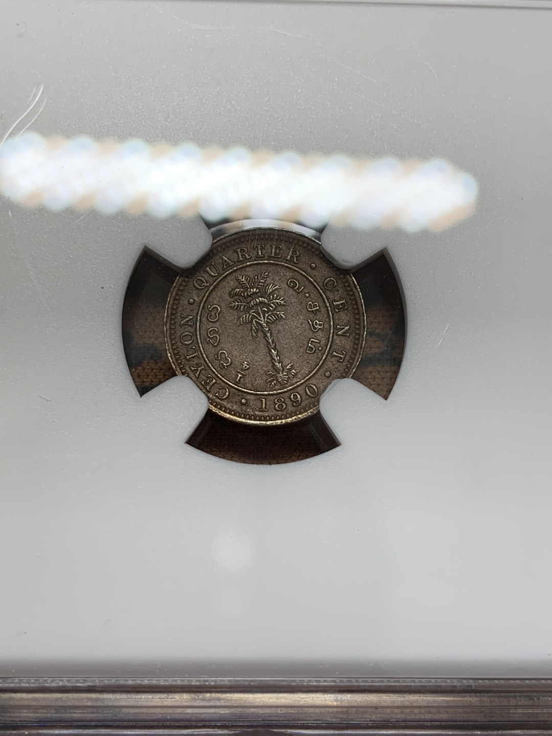 《竞宝斋》第109场-周日，周一 ，周四3场连拍（全场包邮） NGC AU55BN 1890年英属锡兰1/4分铜币