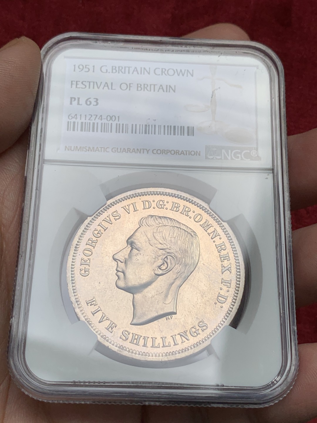 《竞宝斋》第109场-周日，周一 ，周四3场连拍（全场包邮） NGC-PL63 英国 1951年 1克朗 乔六镍马剑类精制币  ，带绿色原盒与证书