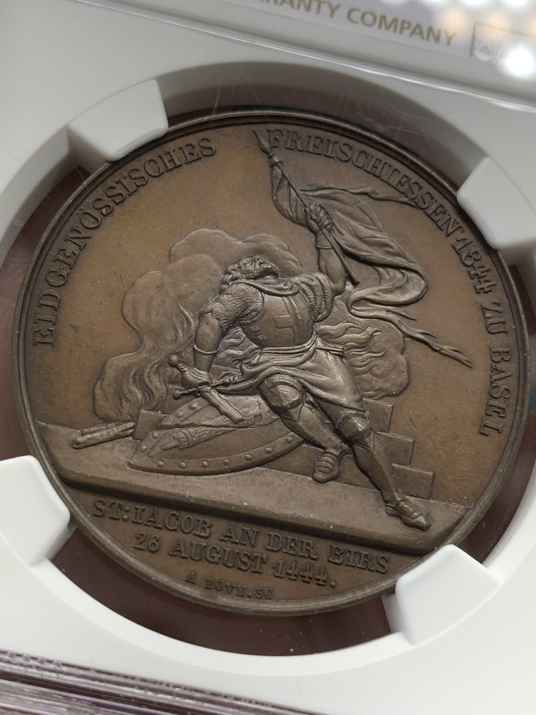 《竞宝斋》第109场-周日，周一 ，周四3场连拍（全场包邮） NGC MS64 BN 瑞士1844年 巴塞尔射击节 铜章 早期品种 巧克力褒奖 细节精制 可藏