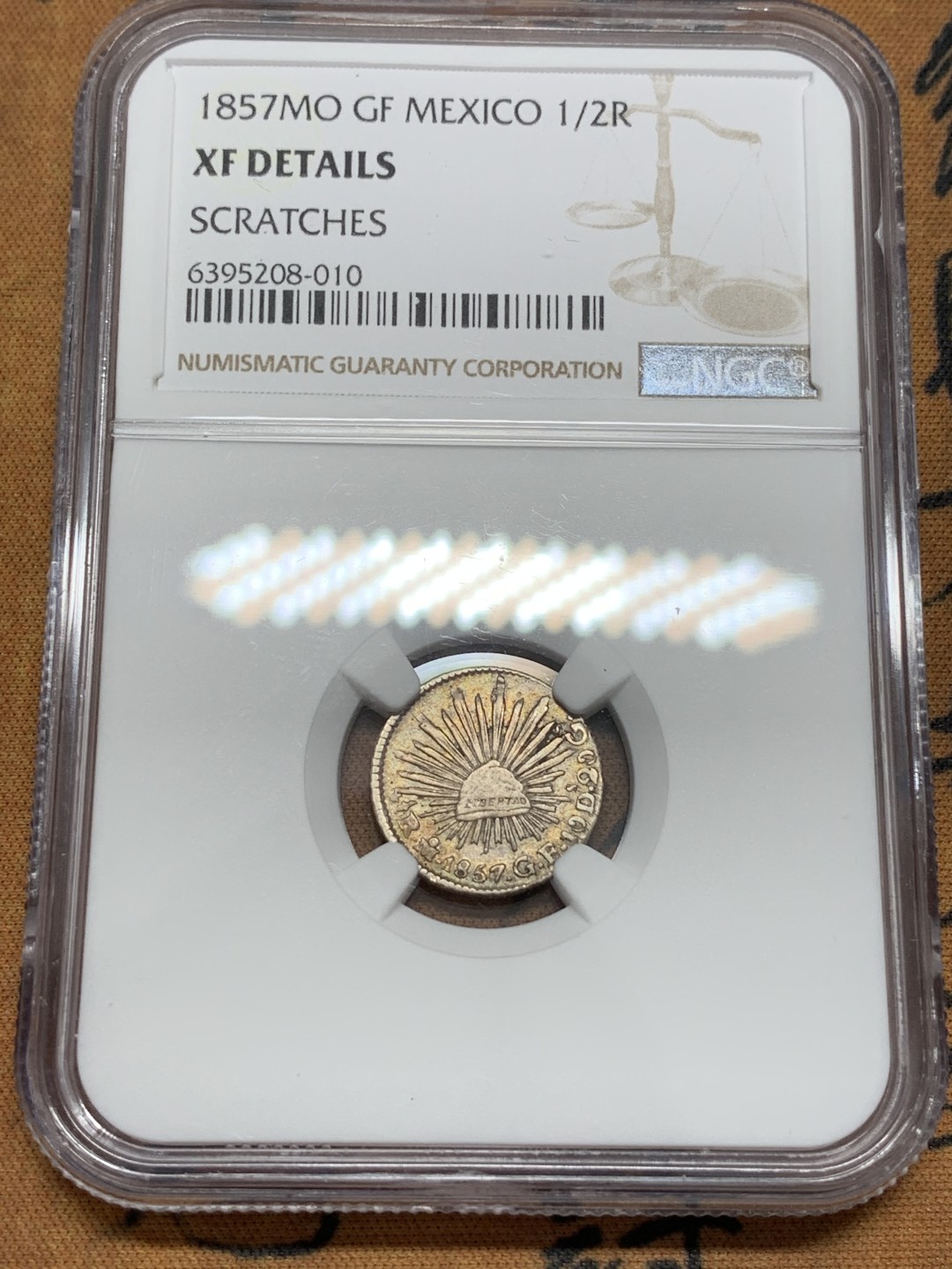 《竞宝斋》第109场-周日，周一 ，周四3场连拍（全场包邮） NGC-XF 墨西哥1857年 1/2R小鹰洋银币 中期年份 能上XF已经是品好的了