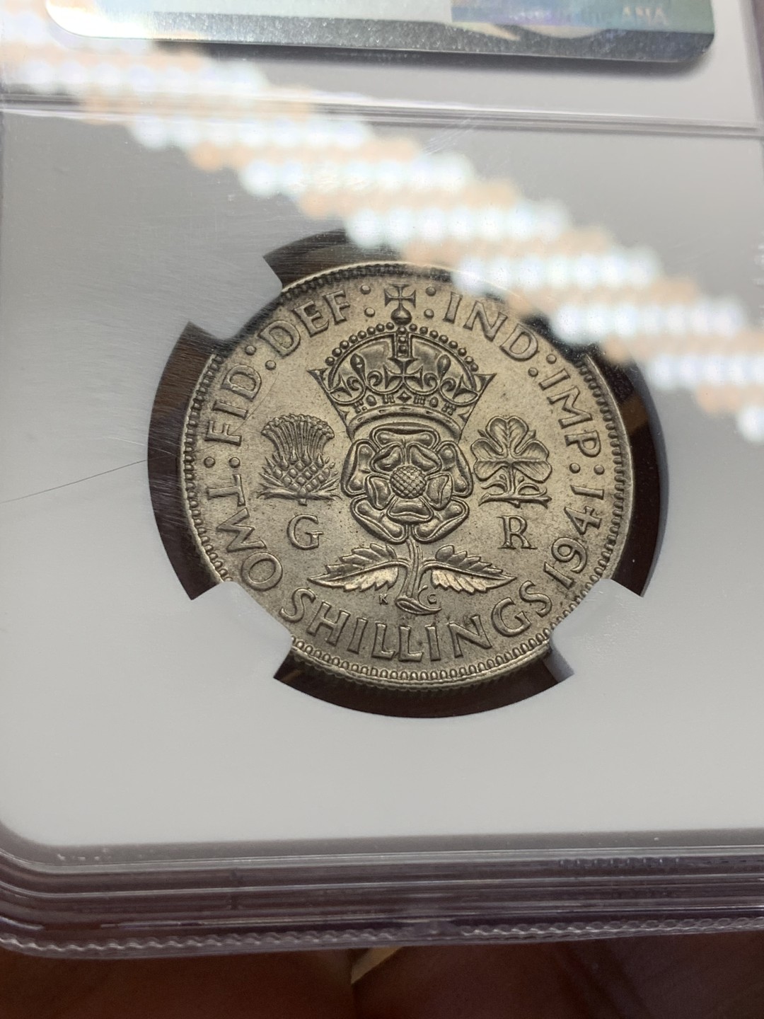 《竞宝斋》第109场-周日，周一 ，周四3场连拍（全场包邮） NGC-MS62 英国 1941 乔治六世福林 铁灰色包浆好看 亚军分