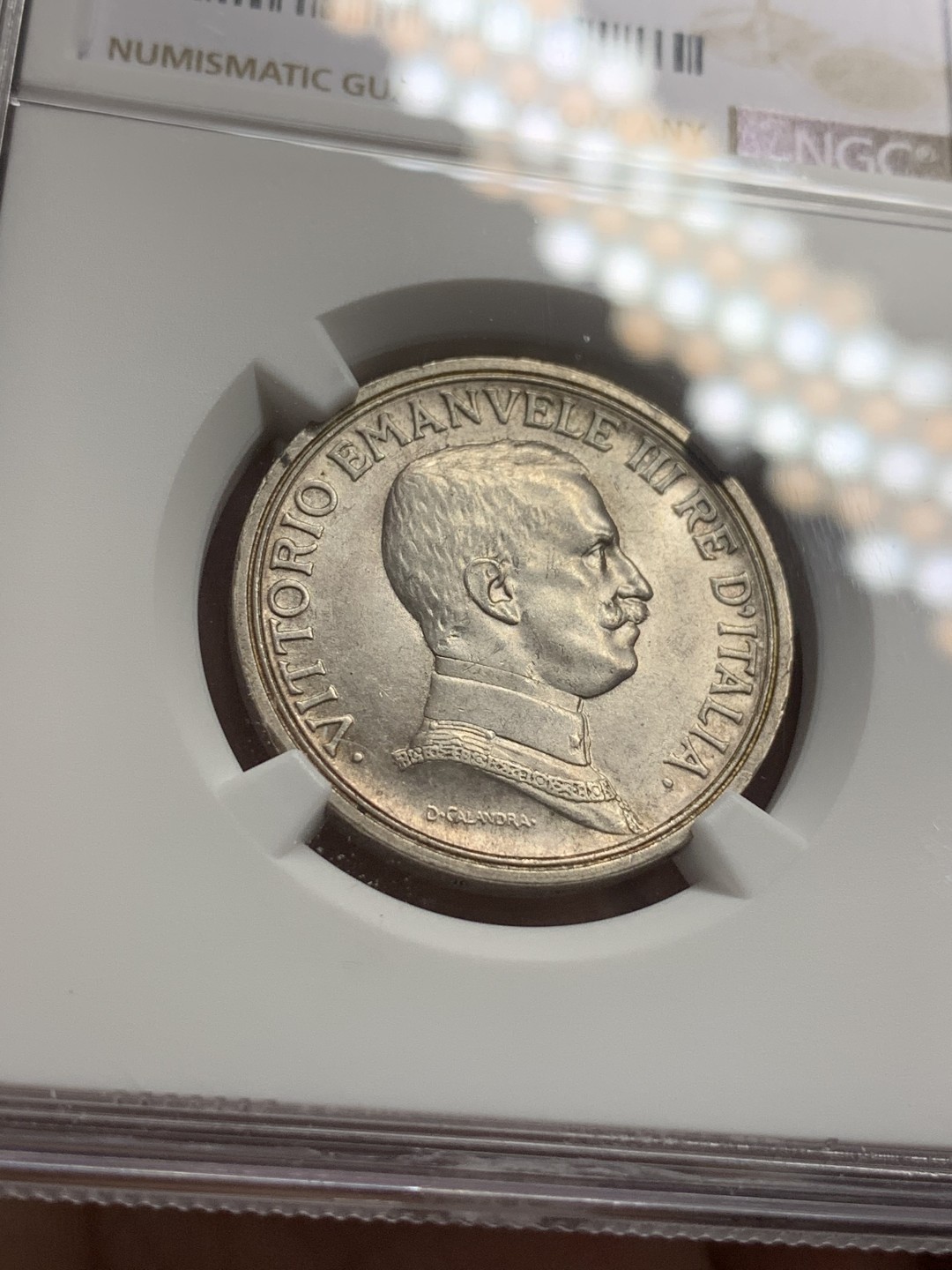 《竞宝斋》第109场-周日，周一 ，周四3场连拍（全场包邮） NGC-MS62 意大利 1916年 2里拉 马车银币 状态不错