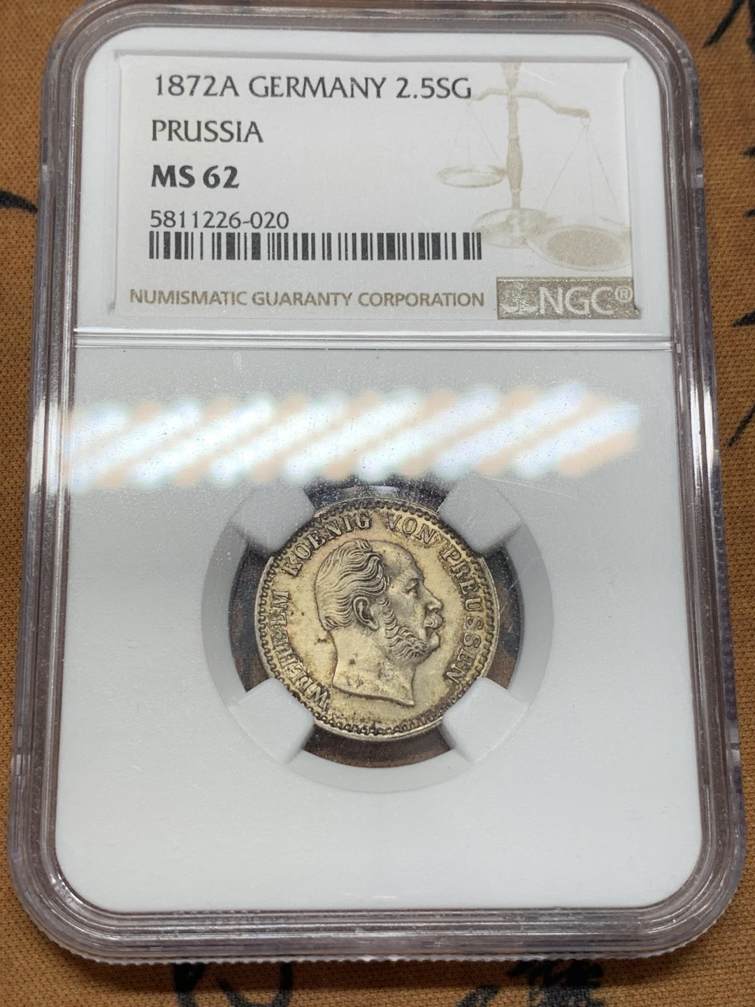 《竞宝斋》第109场-周日，周一 ，周四3场连拍（全场包邮） NGC-MS62 普鲁士1872年2.5格罗申 流通充分的辅币 状态非常好双面丝绸金包浆