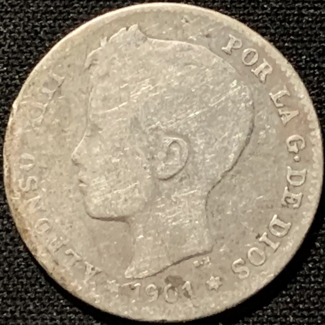 紫瑗钱币——第273期拍卖  西班牙 1901年 阿方索十三世 1比塞塔 5克 0.835银