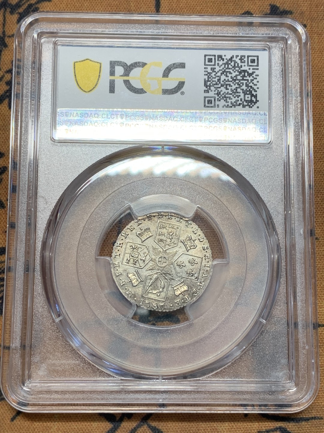 《竞宝斋》第109场-周日，周一 ，周四3场连拍（全场包邮） PCGS AU58 英国1787年乔治三世6便士银币细节好品低评状态