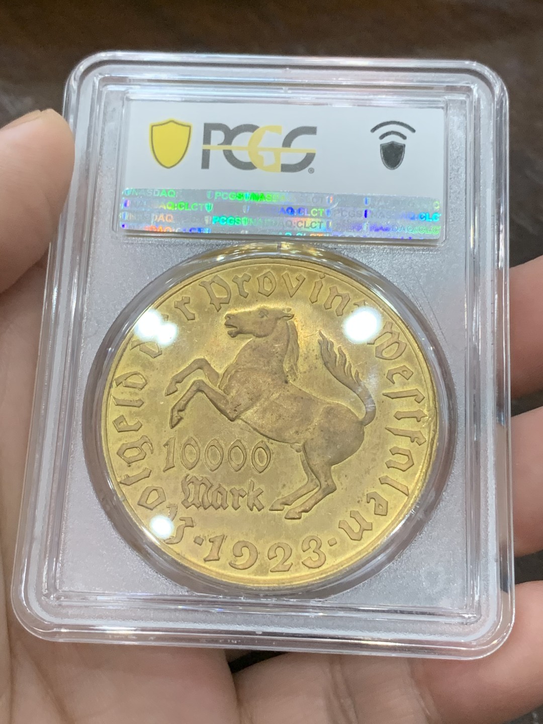 《竞宝斋》第109场-周日，周一 ，周四3场连拍（全场包邮） PCGS-MS66 1923年德紧威斯特法伦10000马克 大马币66非常难得 镜面PL 普品不可比 百年德紧值得珍藏
