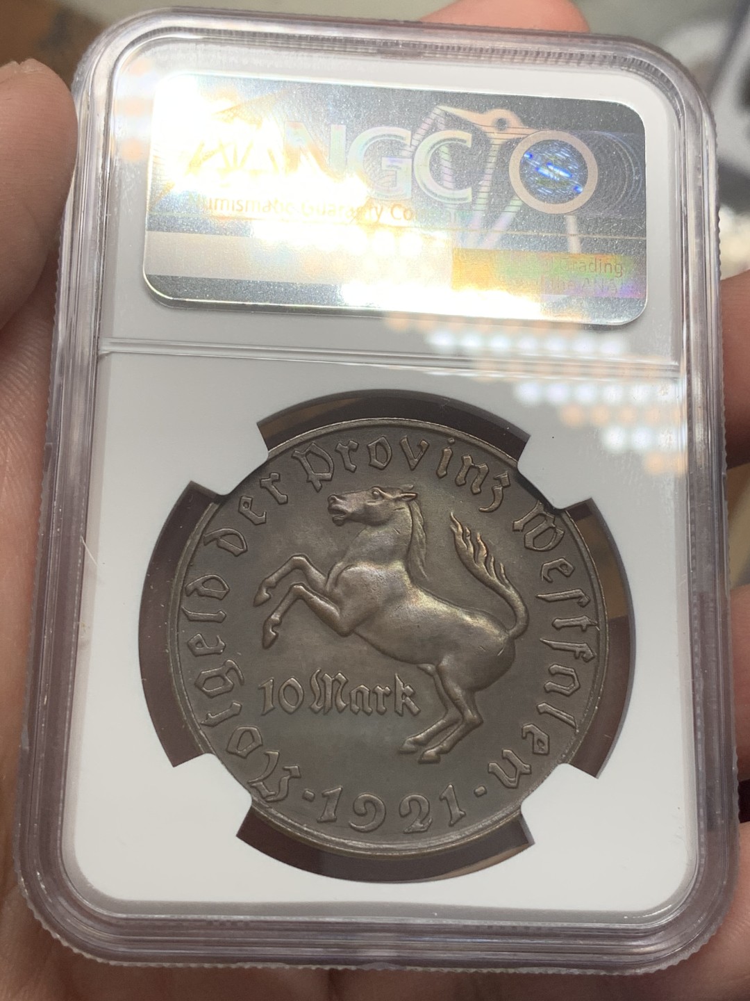 《竞宝斋》第109场-周日，周一 ，周四3场连拍（全场包邮） NGC MS62BN 1921年德紧马币10马克铜币