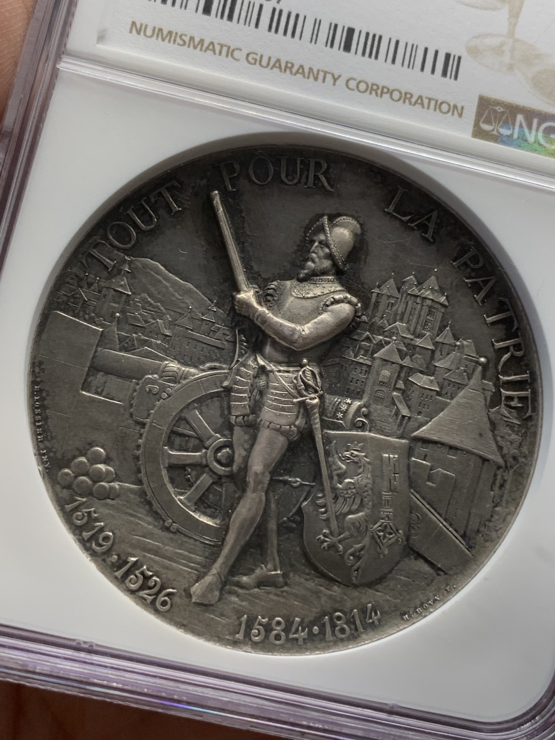 《竞宝斋》第109场-周日，周一 ，周四3场连拍（全场包邮） NGC-MS63 瑞士1887年日内瓦射击章 加厚深浮雕 PL底板 超美细节