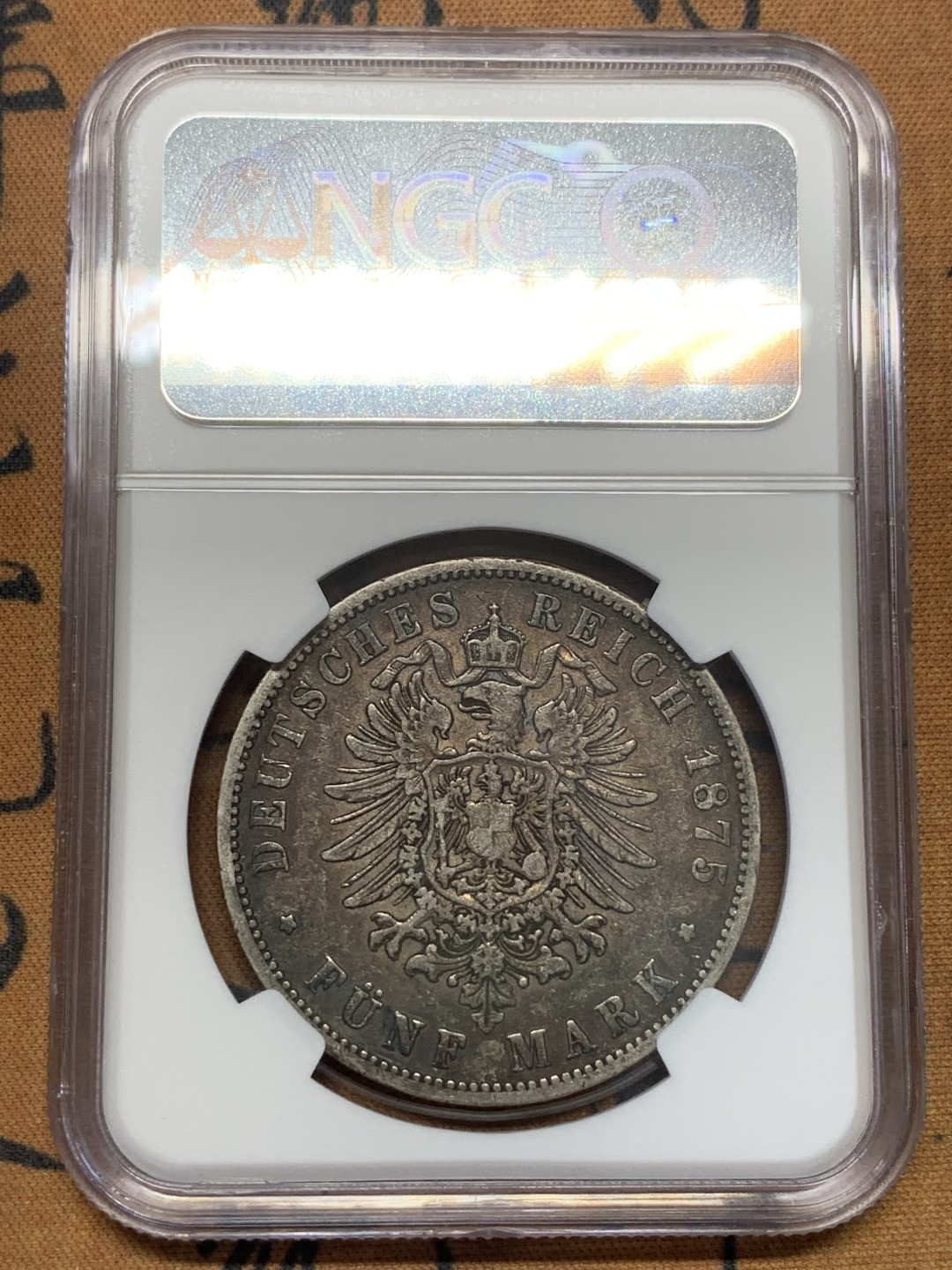 《竞宝斋》第109场-周日，周一 ，周四3场连拍（全场包邮） NGC-XF45 德国普鲁士 1875年威廉一世 5马克早期大银币 早期好品稀少 更高分也就6枚了