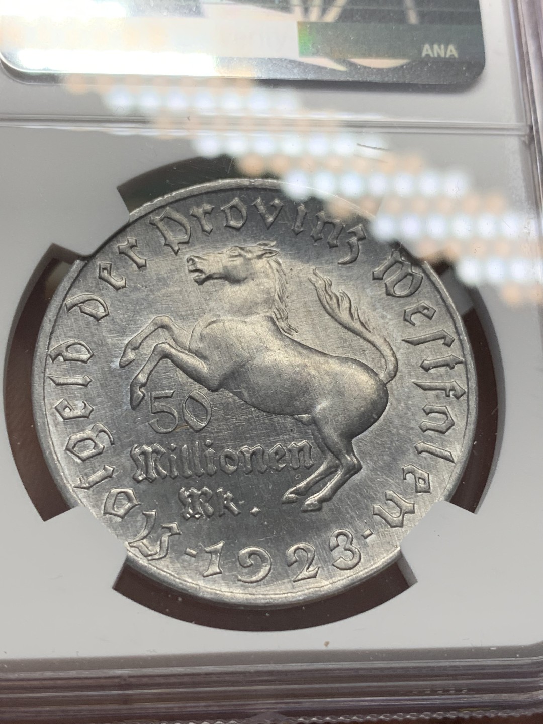 《竞宝斋》第109场-周日，周一 ，周四3场连拍（全场包邮） NGC MS63 1923年德紧马币5千万马克铝币