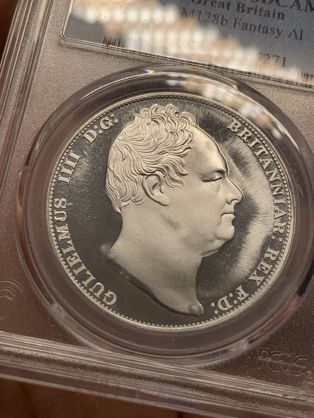 《竞宝斋》第109场-周日，周一 ，周四3场连拍（全场包邮） PCGS金盾 PR68DCAM 英国1837年威廉四世国王头像马剑图案1克朗精制铝币，亚军分。后铸珍惜币