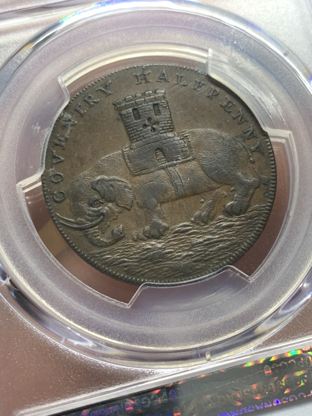 《竞宝斋》第109场-周日，周一 ，周四3场连拍（全场包邮） PCGS-XF40 1793年 英国 考文垂 戈黛娃夫人1/2便士Token，马背上的戈黛娃，英系代币经典。巧克力包浆，实物au级别