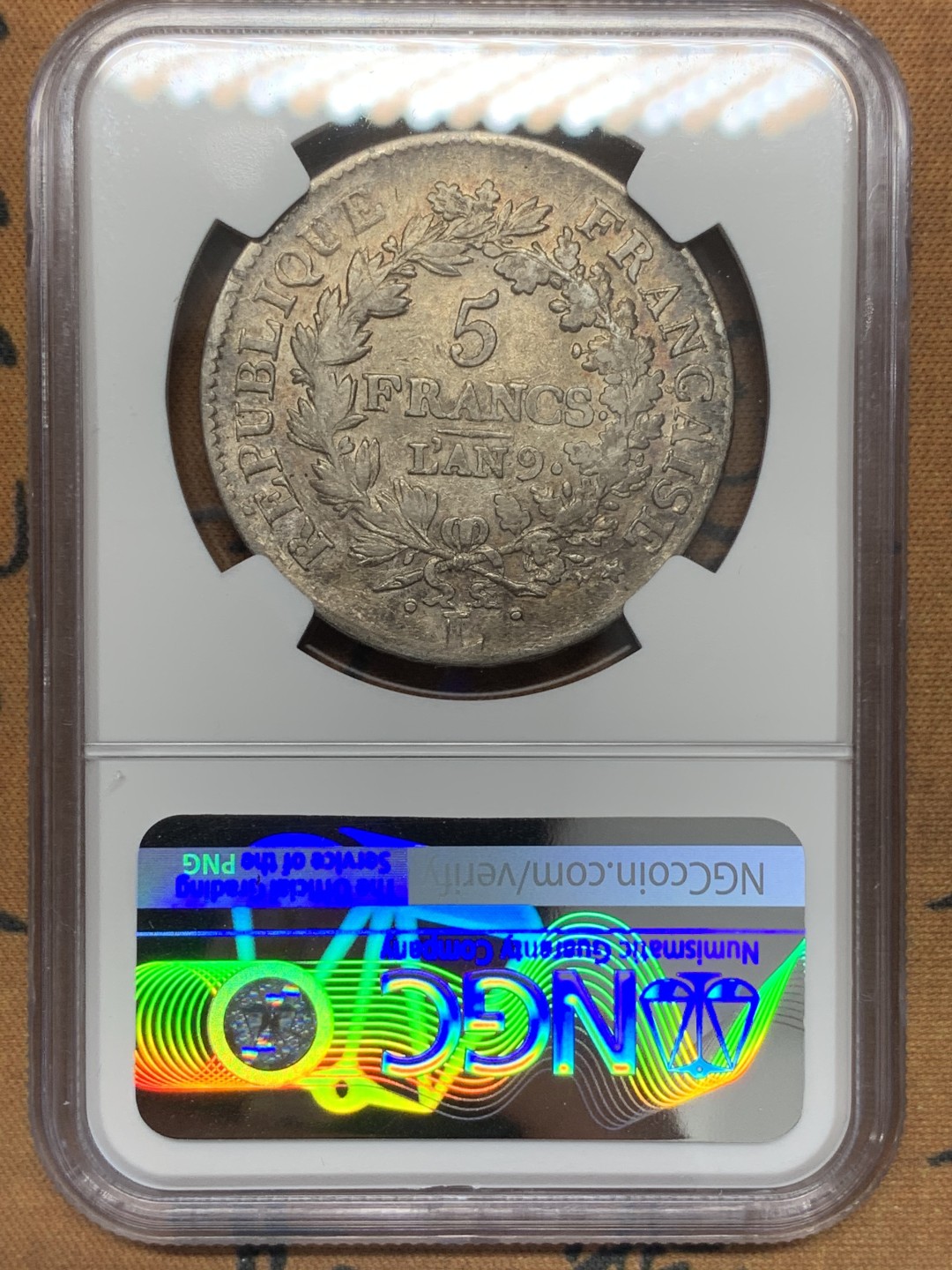 《竞宝斋》第109场-周日，周一 ，周四3场连拍（全场包邮） NGC-VF20 LAN9 法国 第一共和 大力神 5法郎 银币 原味带彩 少见年份