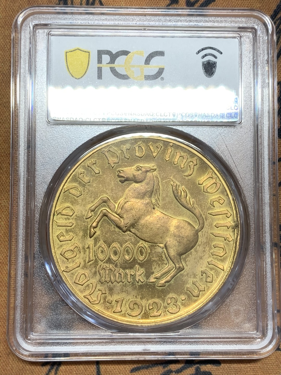 《竞宝斋》第109场-周日，周一 ，周四3场连拍（全场包邮） PCGS-MS66 1923年德紧威斯特法伦10000马克 大马币66非常难得 镜面PL 普品不可比 百年德紧值得珍藏