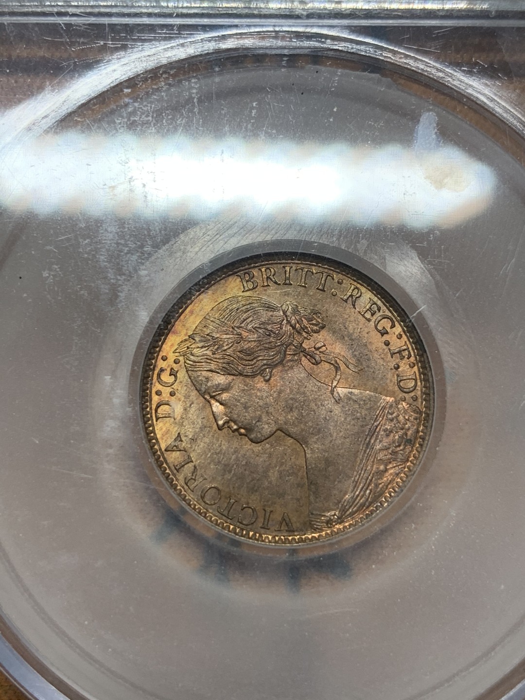 《竞宝斋》第109场-周日，周一 ，周四3场连拍（全场包邮） CGS评级 85高分 英国 1873年 维多利亚  1法新 铜币 满铜光