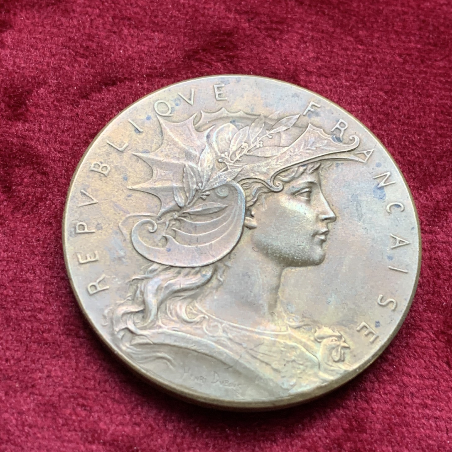 《竞宝斋》第109场-周日，周一 ，周四3场连拍（全场包邮） 法国 1880-1898 海马盔 戎装女神铜章 35.4克 41.6mm 丰饶角边铭 铜标