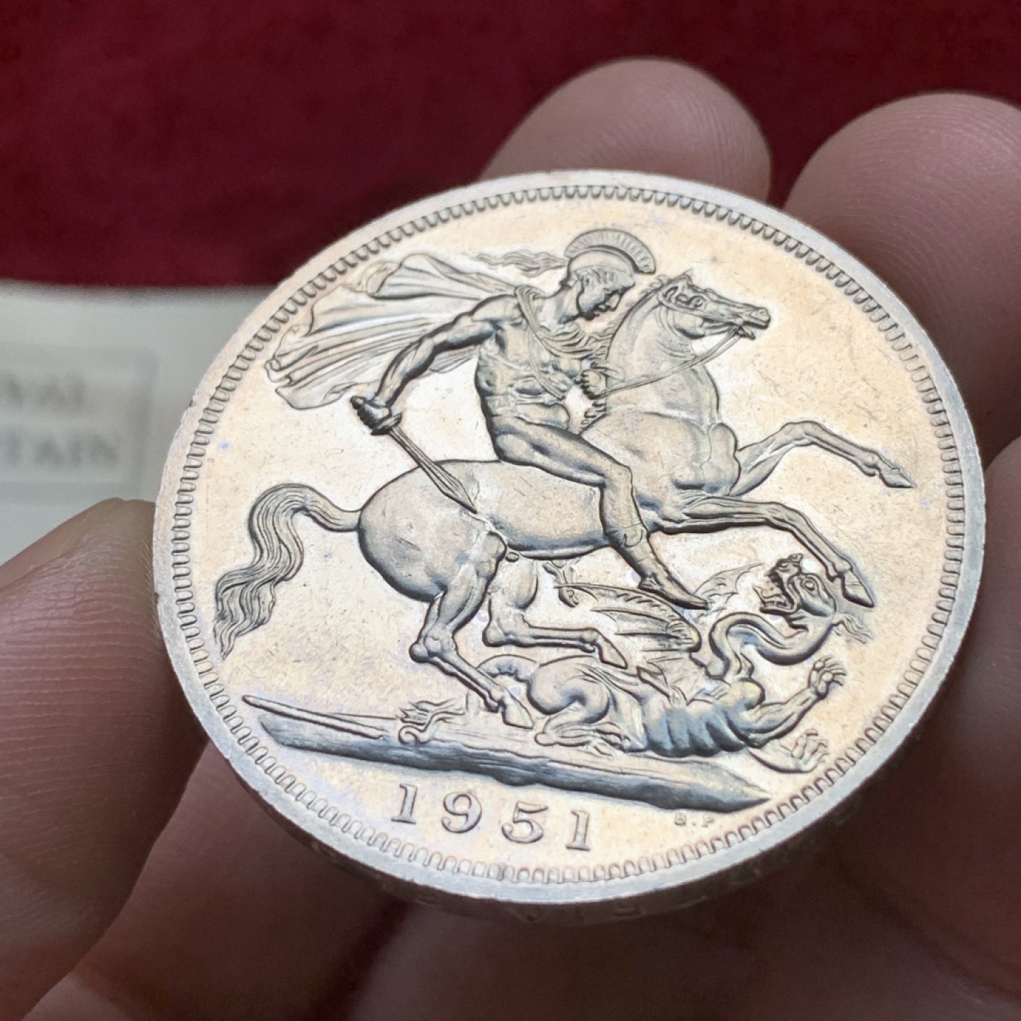 《竞宝斋》第109场-周日，周一 ，周四3场连拍（全场包邮） 英国 1951年 乔治六世 最后的马剑 克朗镍马剑 红盒带证书