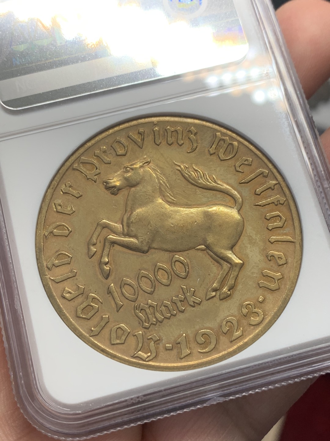 《竞宝斋》第109场-周日，周一 ，周四3场连拍（全场包邮） NGC MS61 1923年德紧马币10000马克铜币