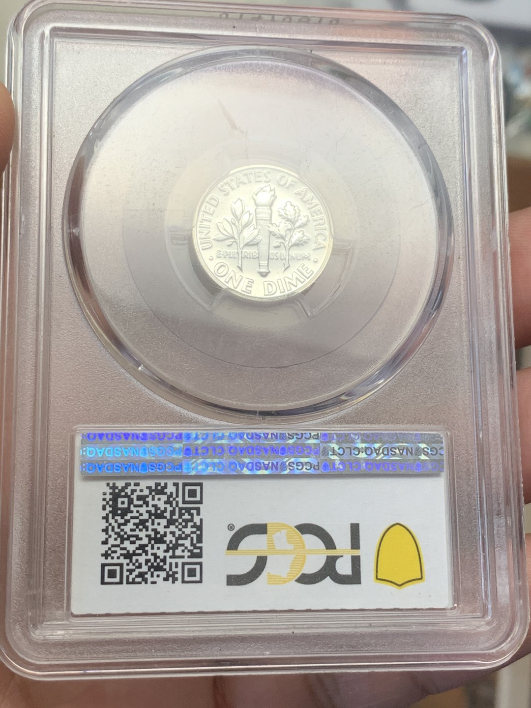 《竞宝斋》第109场-周日，周一 ，周四3场连拍（全场包邮） PCGS-PR67 美国1958年10分少见精制10美分银币。品相十分精美