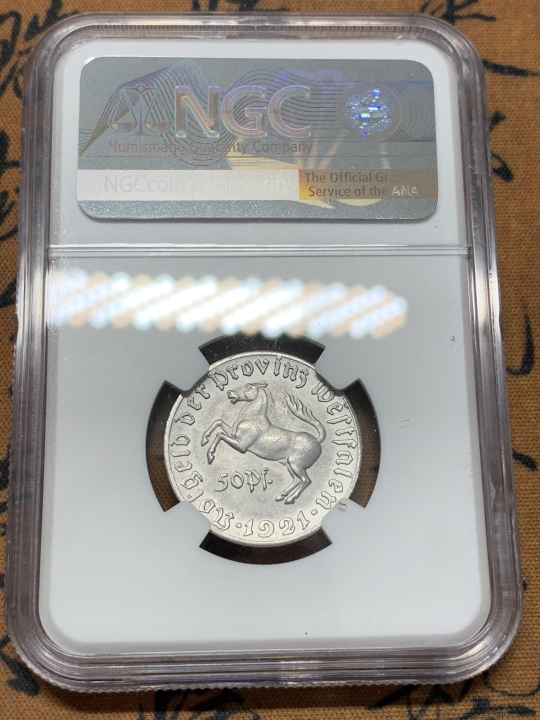 《竞宝斋》第109场-周日，周一 ，周四3场连拍（全场包邮） NGC MS64 1921年德紧马币50芬尼铝币