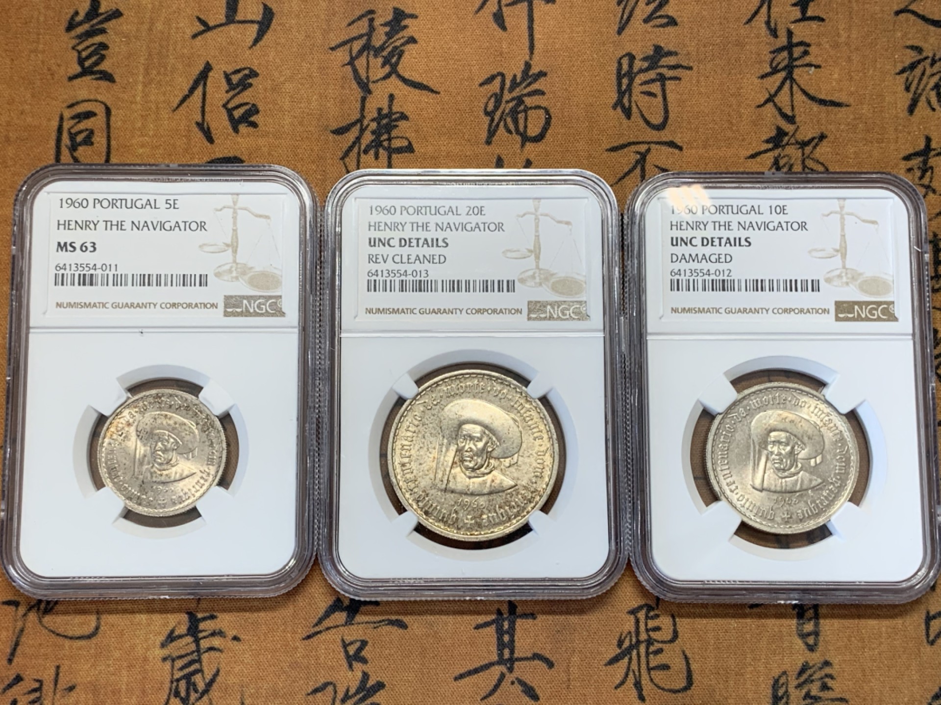 《竞宝斋》第109场-周日，周一 ，周四3场连拍（全场包邮） NGC 葡萄牙1960年5、10、20埃斯库多银币3枚套