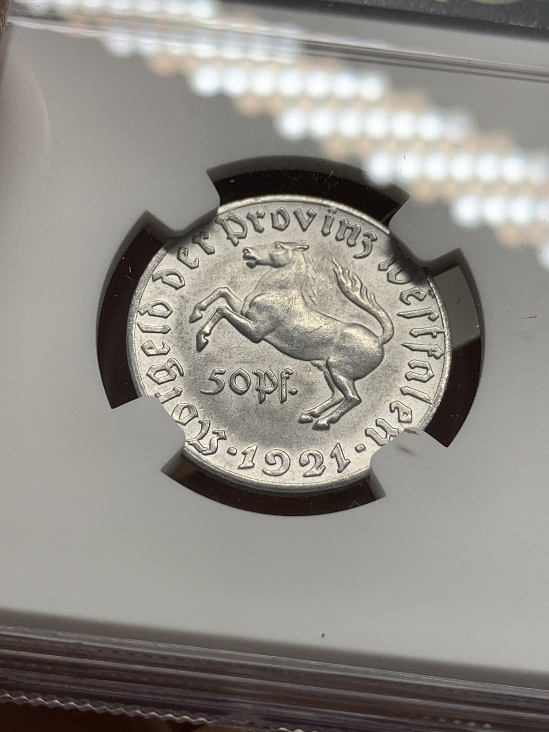 《竞宝斋》第109场-周日，周一 ，周四3场连拍（全场包邮） NGC MS64 1921年德紧马币50芬尼铝币