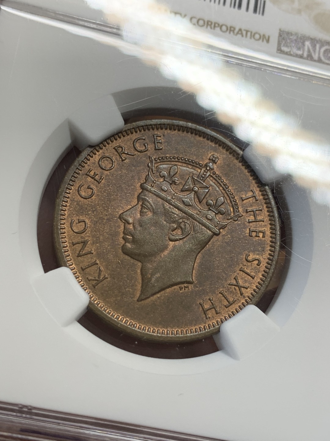 《竞宝斋》第109场-周日，周一 ，周四3场连拍（全场包邮） NGC MS64RB 1948 英属塞舌尔乔治六世5分 铜币 仅发行一年