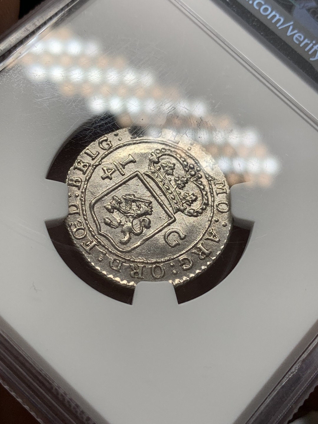 《竞宝斋》第109场-周日，周一 ，周四3场连拍（全场包邮） NGC MS62 荷属东印度群岛 1802年 巴达维亚共和国（1800-1806）1/4G 帆船银币 少见品种 细节好