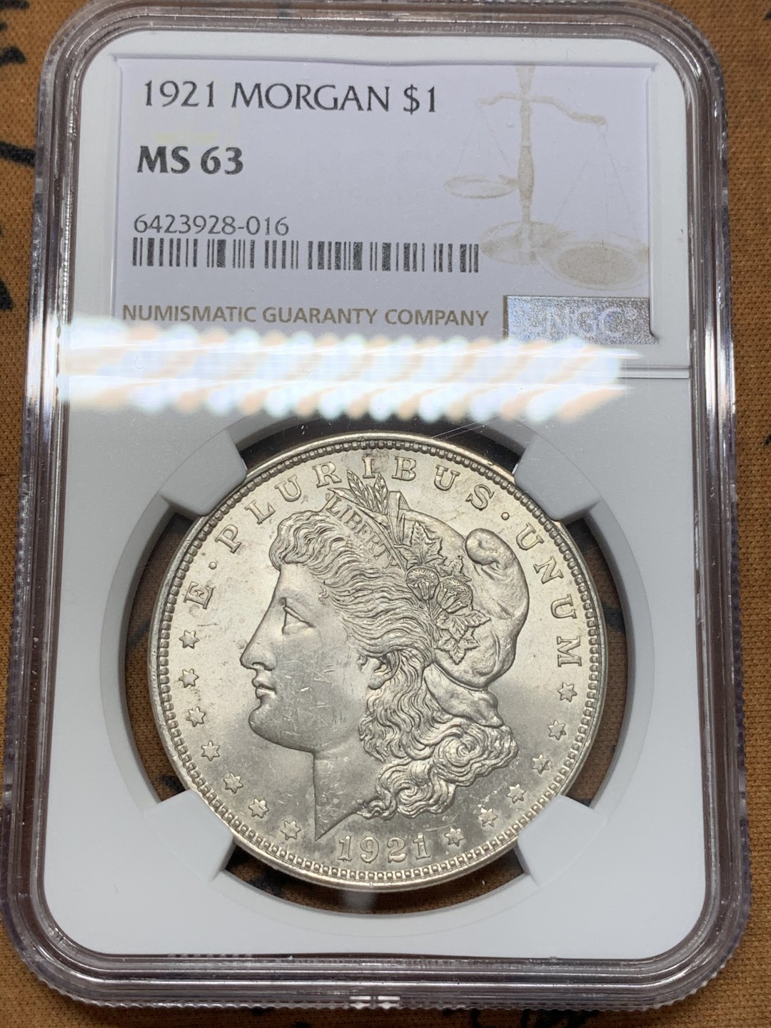 《竞宝斋》第109场-周日，周一 ，周四3场连拍（全场包邮） NGC-MS63 美国1921年 摩根一元银币 原光好品