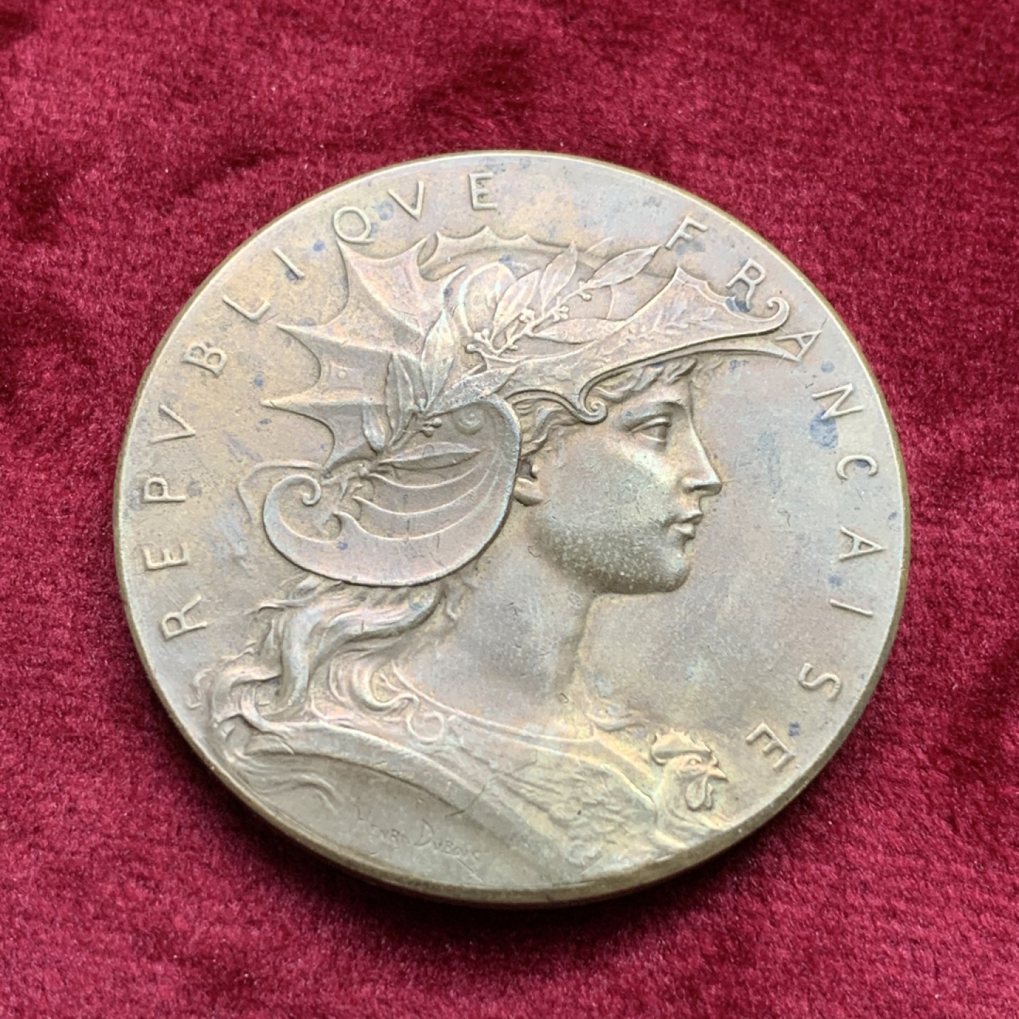 《竞宝斋》第109场-周日，周一 ，周四3场连拍（全场包邮） 法国 1880-1898 海马盔 戎装女神铜章 35.4克 41.6mm 丰饶角边铭 铜标