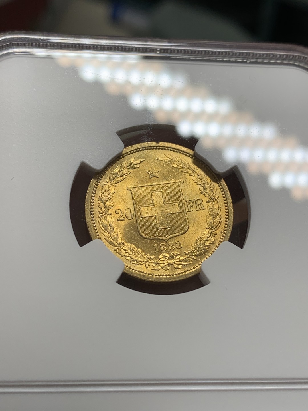 《竞宝斋》第109场-周日，周一 ，周四3场连拍（全场包邮） NGC MS63 瑞士1883年赫尔维蒂女神20法郎金币 早期品种非 雪山女神可比