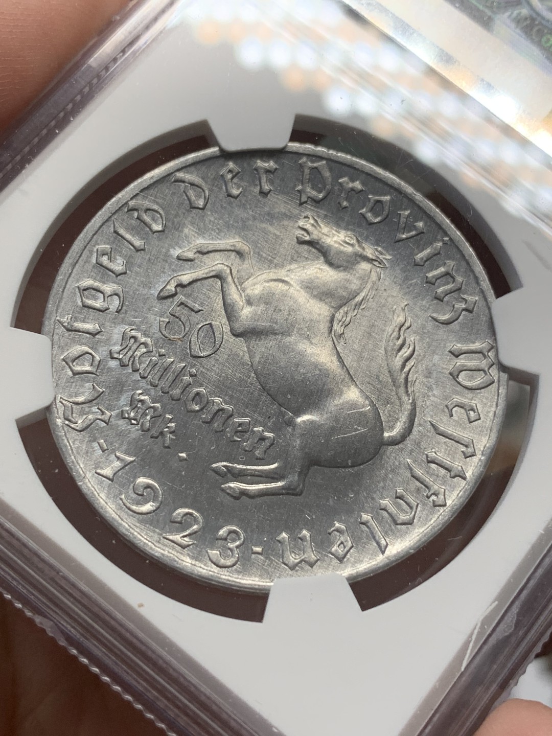 《竞宝斋》第109场-周日，周一 ，周四3场连拍（全场包邮） NGC MS63 1923年德紧马币5千万马克铝币