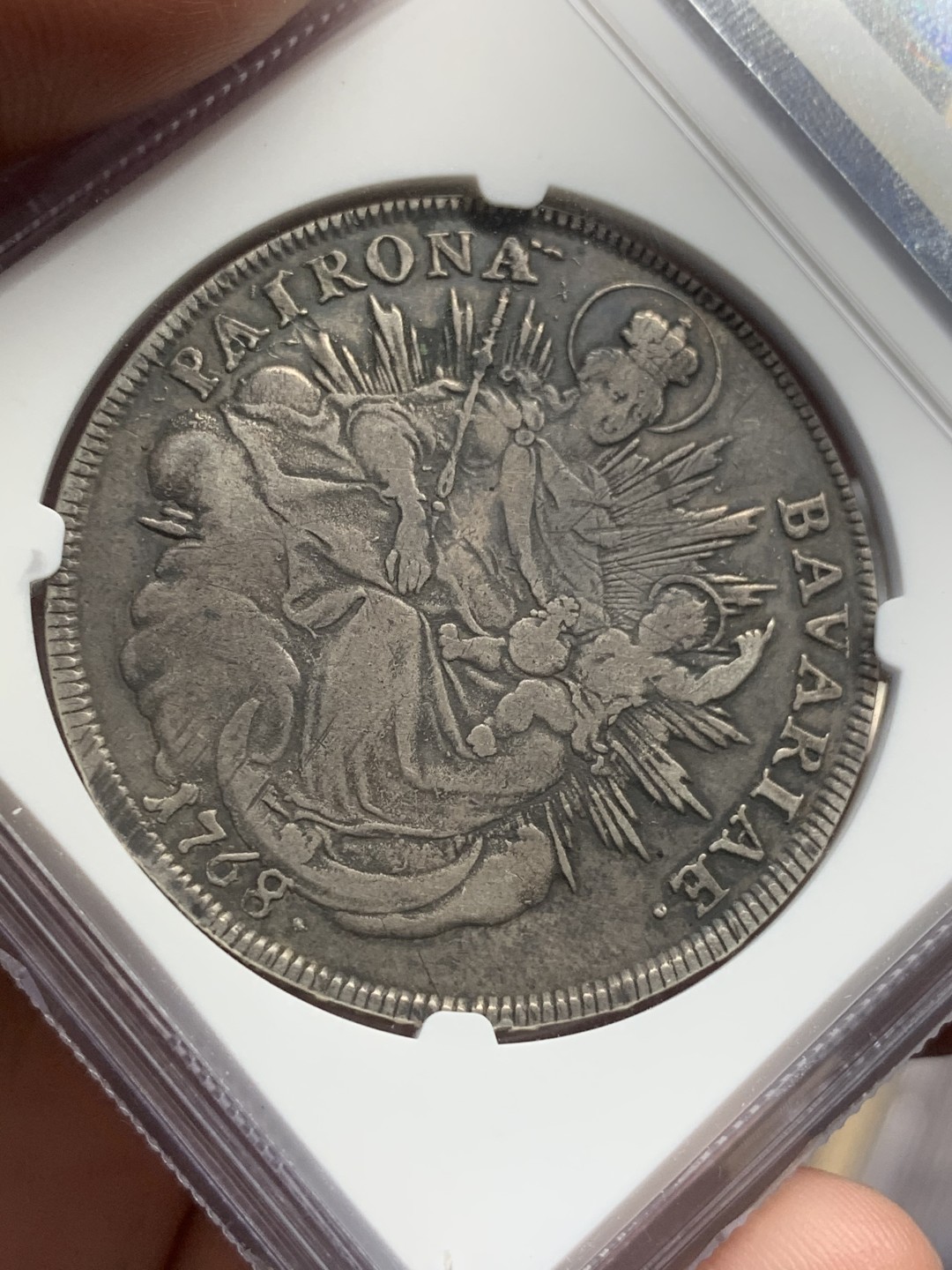 《竞宝斋》第109场-周日，周一 ，周四3场连拍（全场包邮） NGC VF20，德国巴伐利亚圣母抱婴1768年泰勒，人物神态丰满，250多年的银币这样的颜值非常难得