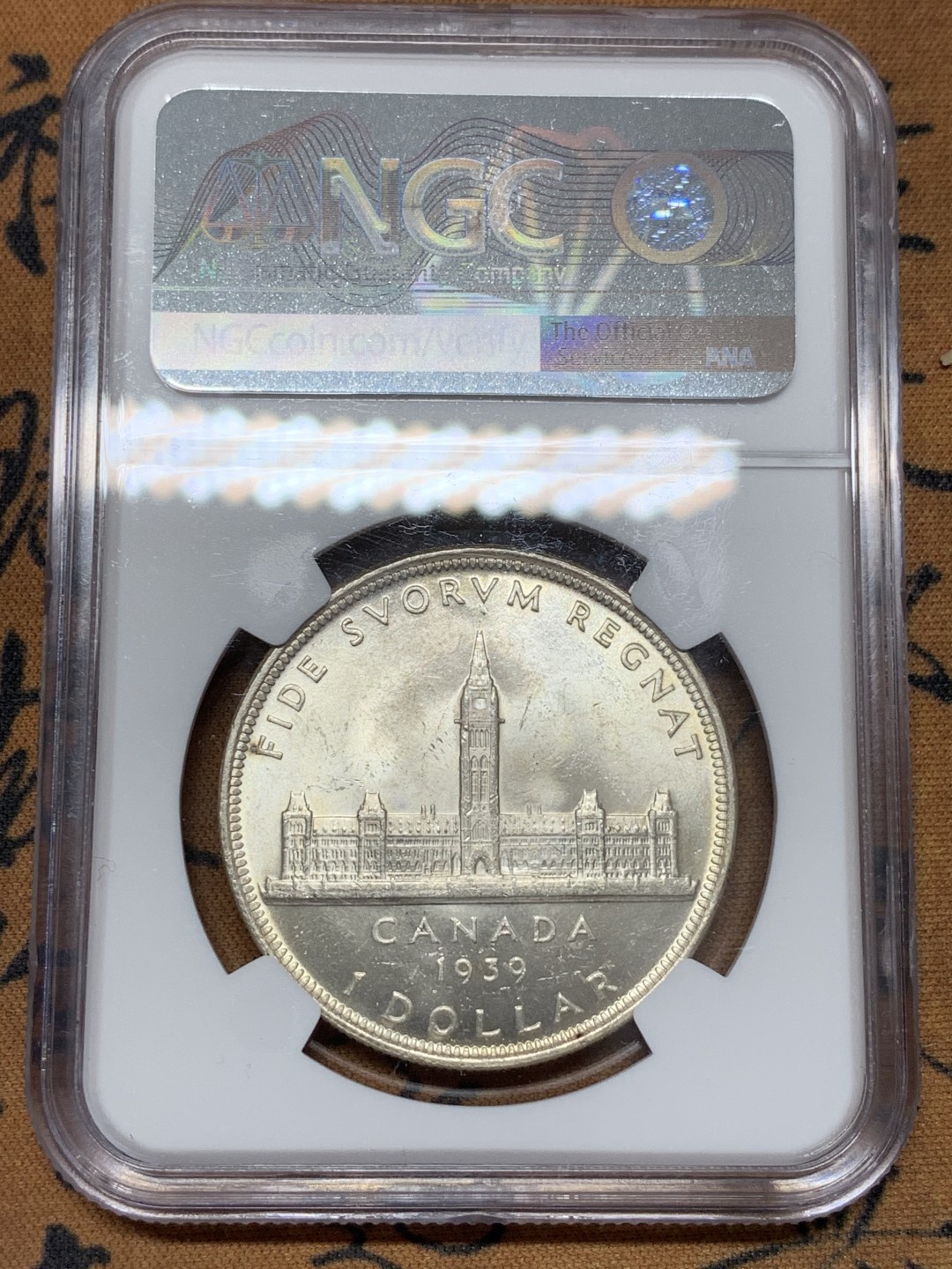 《竞宝斋》第109场-周日，周一 ，周四3场连拍（全场包邮） NGC-MS63 加拿大 1939年乔治六世议会1加元 银币