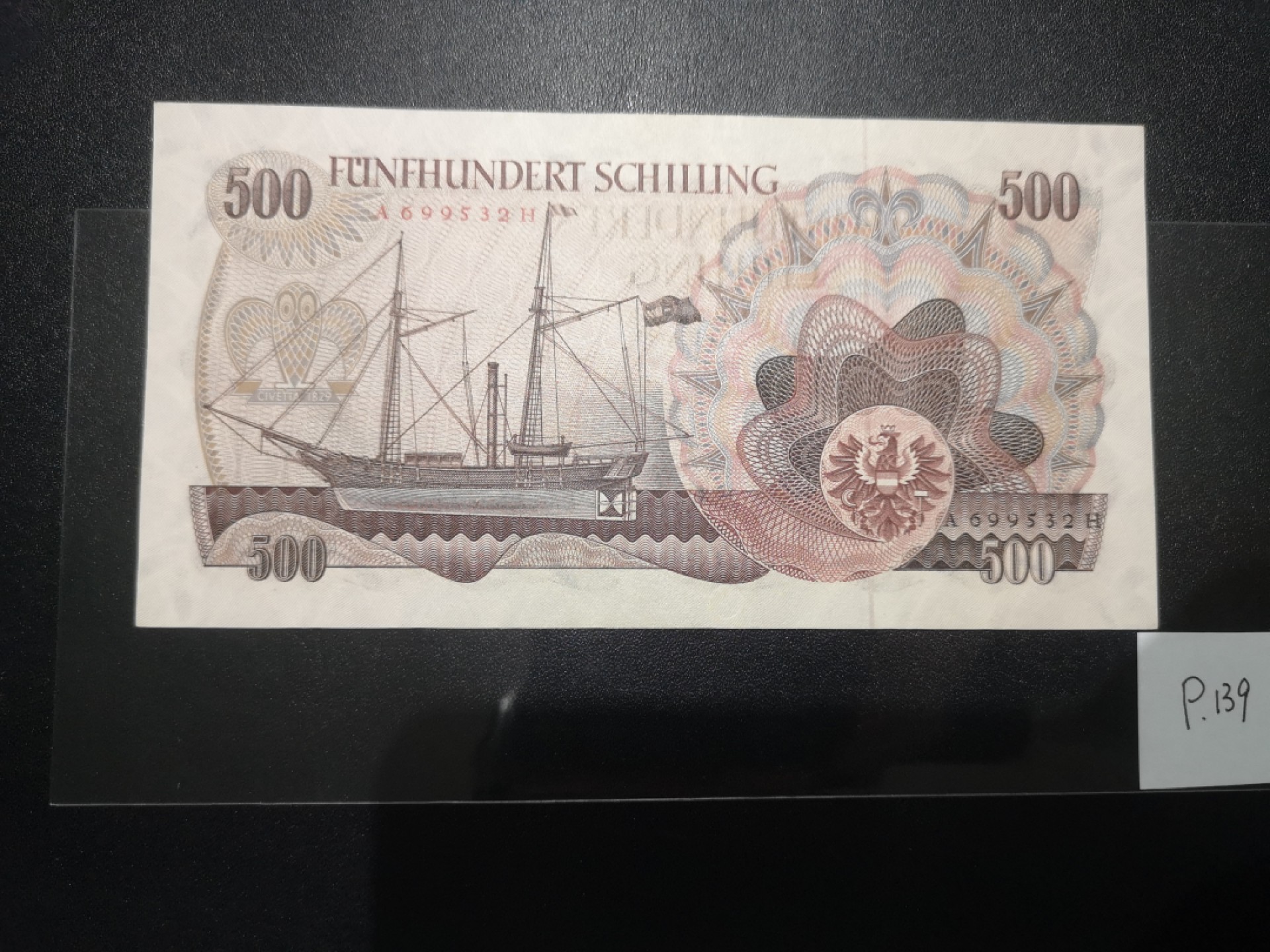 《外钞收藏家》第二百一十一期（欧洲四国精品专场） 奥地利1965年500 先令	P-139	螺旋桨的发明者——雷塞尔 全新UNC