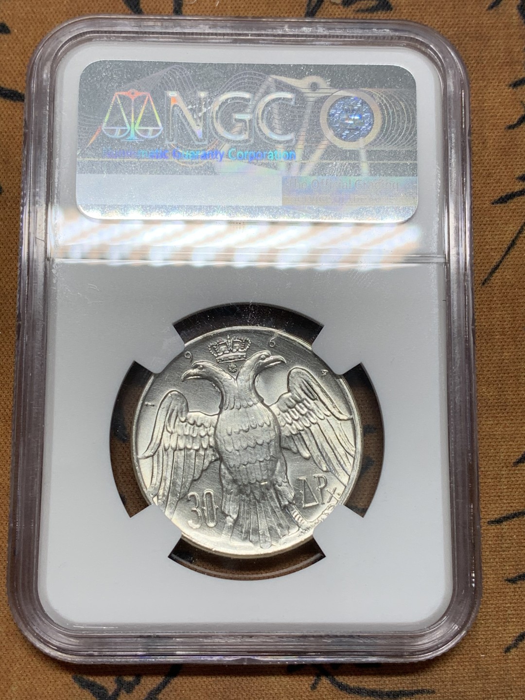 《竞宝斋》第109场-周日，周一 ，周四3场连拍（全场包邮） NGC-UNC 希腊  1964 30德拉克马 皇家婚礼  银币