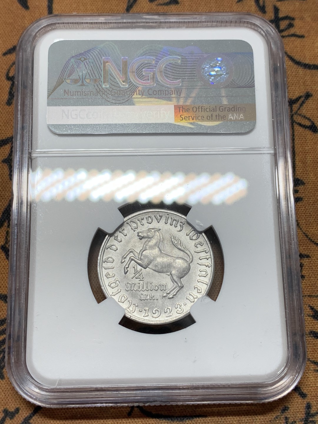 《竞宝斋》第109场-周日，周一 ，周四3场连拍（全场包邮） NGC MS63 1923年德紧马币25万马克铝币