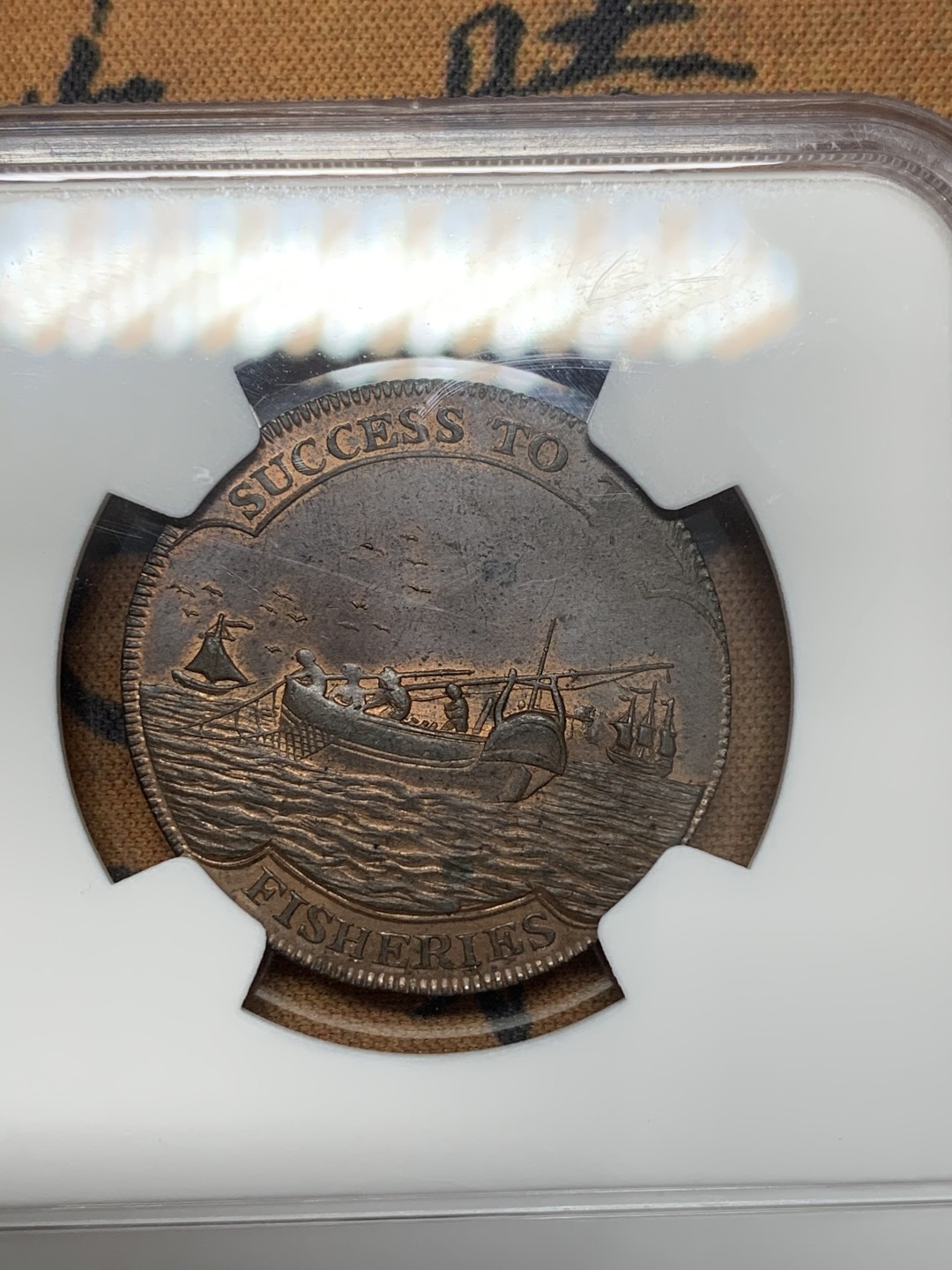 《竞宝斋》第109场-周日，周一 ，周四3场连拍（全场包邮） NGC MS64BN 英国 1795年 洛斯托夫 港口景观 1/2便士 代币 非常少见的双面景观 高分好状态