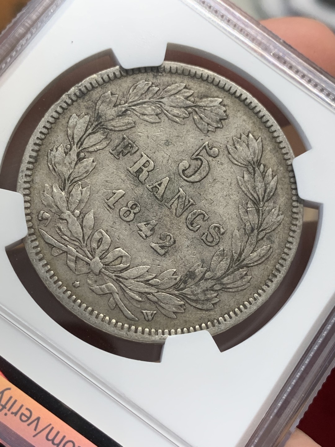 《竞宝斋》第109场-周日，周一 ，周四3场连拍（全场包邮） NGC-XF40 法国1842-W年 菲利普一世 5法郎大银币 原味老包浆