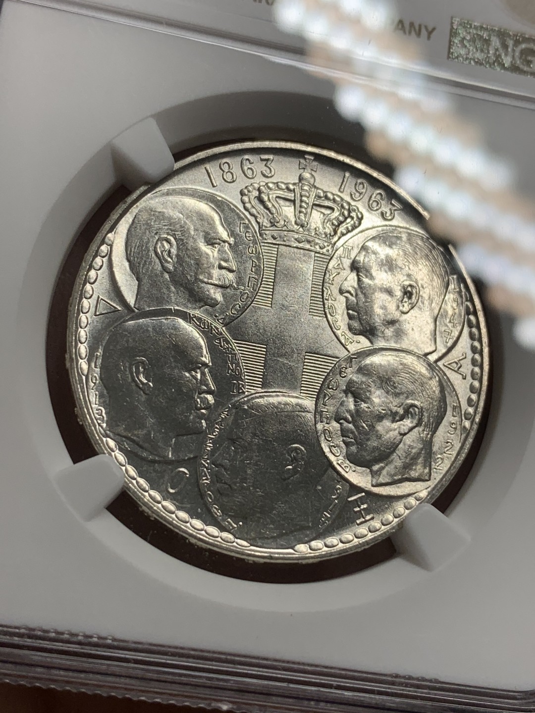 《竞宝斋》第109场-周日，周一 ，周四3场连拍（全场包邮） NGC-UNC  希腊 1963年 30德拉克马 百年王朝银币