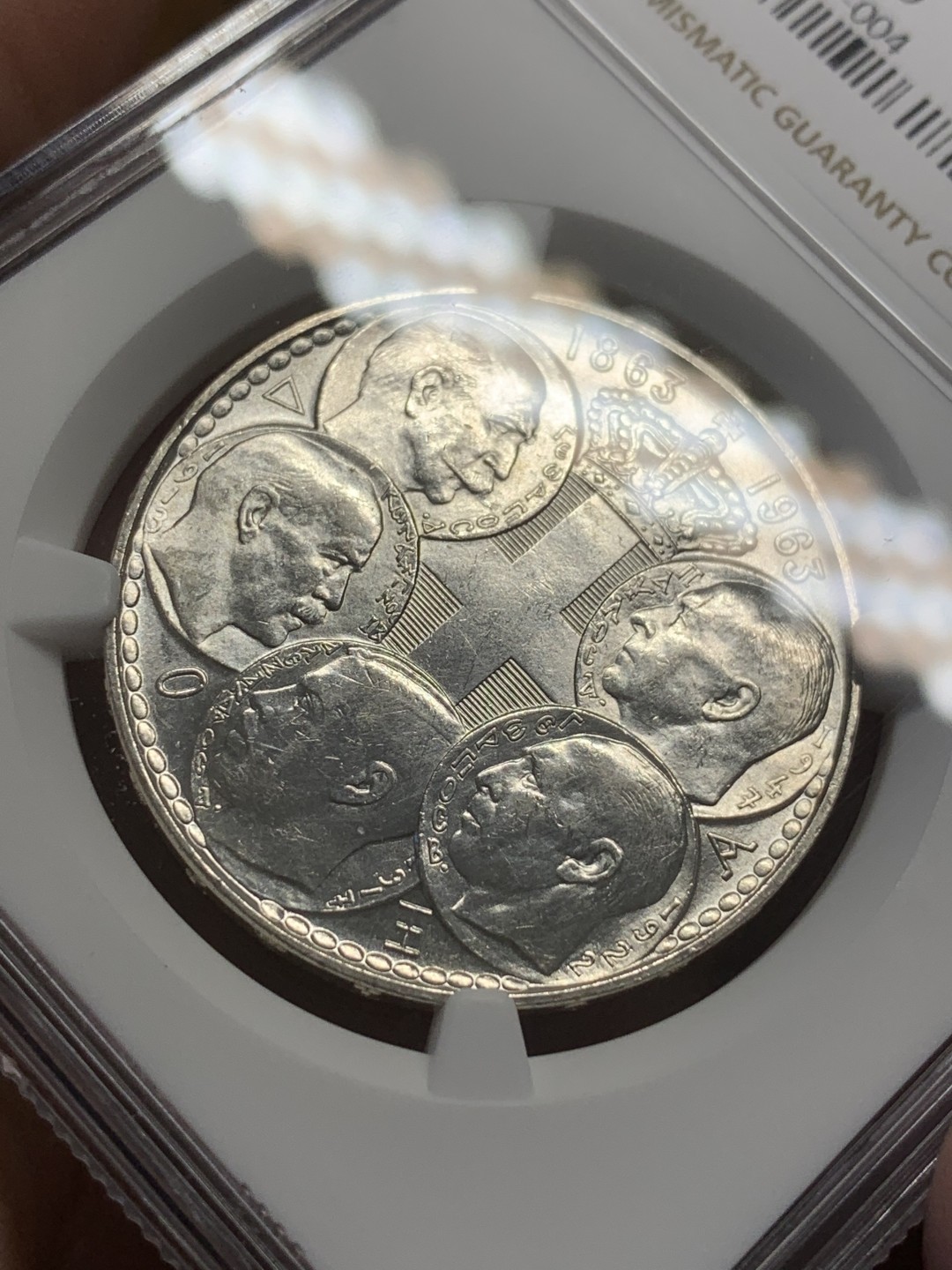 《竞宝斋》第109场-周日，周一 ，周四3场连拍（全场包邮） NGC-UNC  希腊 1963年 30德拉克马 百年王朝银币