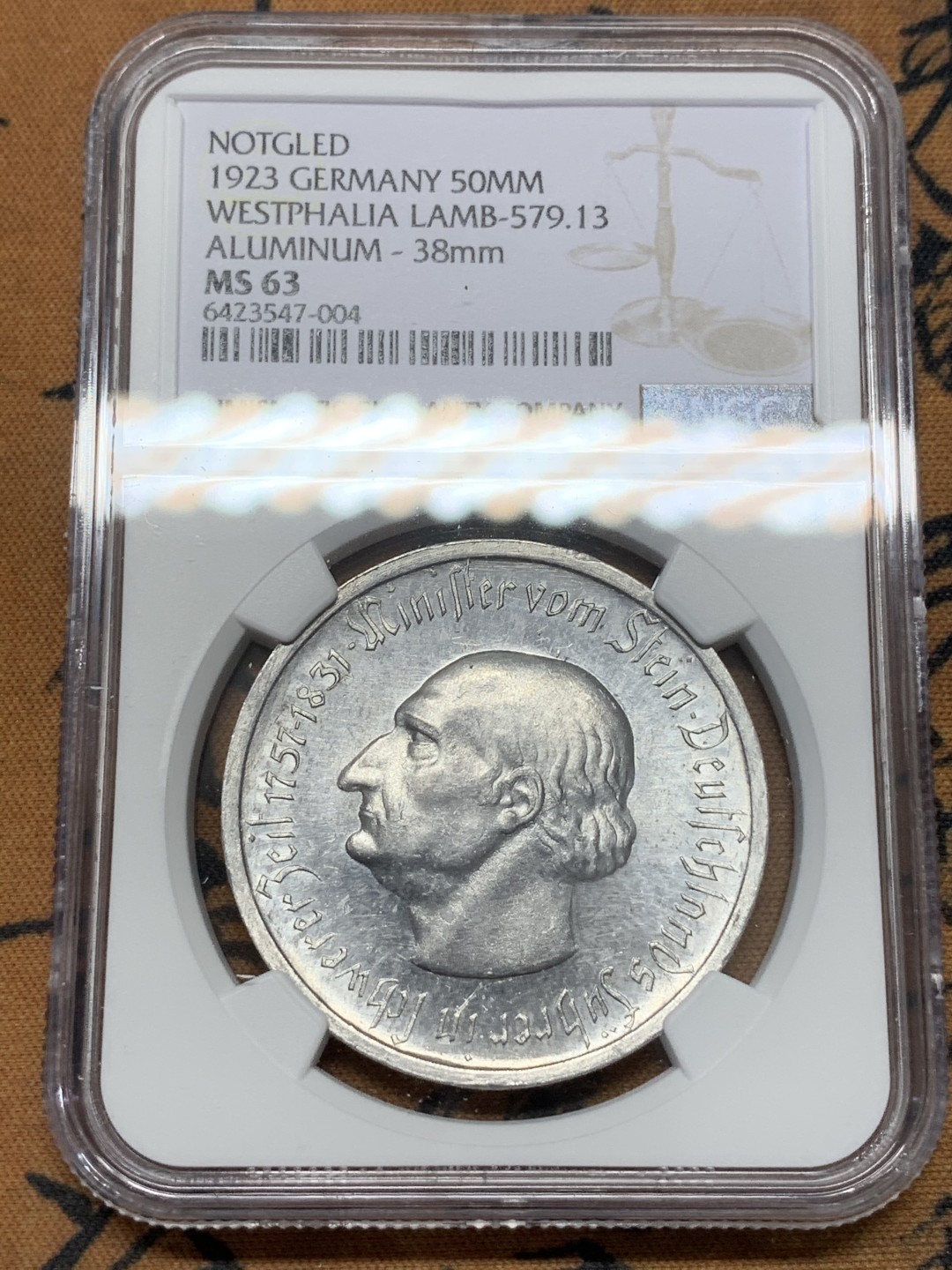 《竞宝斋》第109场-周日，周一 ，周四3场连拍（全场包邮） NGC MS63 1923年德紧马币5千万马克铝币