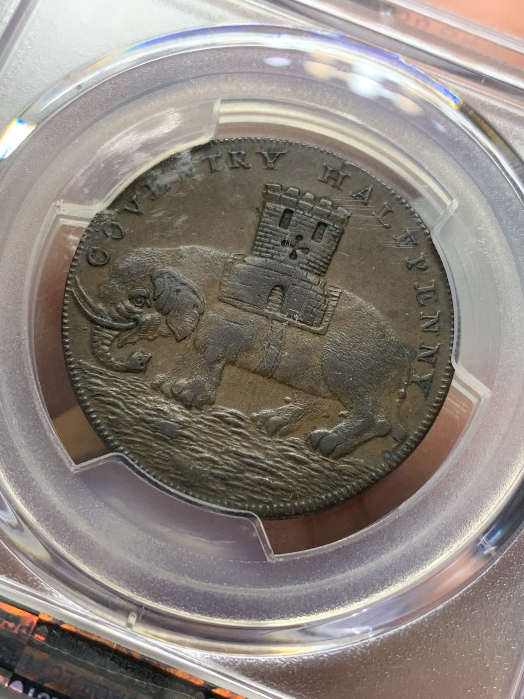 《竞宝斋》第109场-周日，周一 ，周四3场连拍（全场包邮） PCGS-XF40 1793年 英国 考文垂 戈黛娃夫人1/2便士Token，马背上的戈黛娃，英系代币经典。巧克力包浆，实物au级别