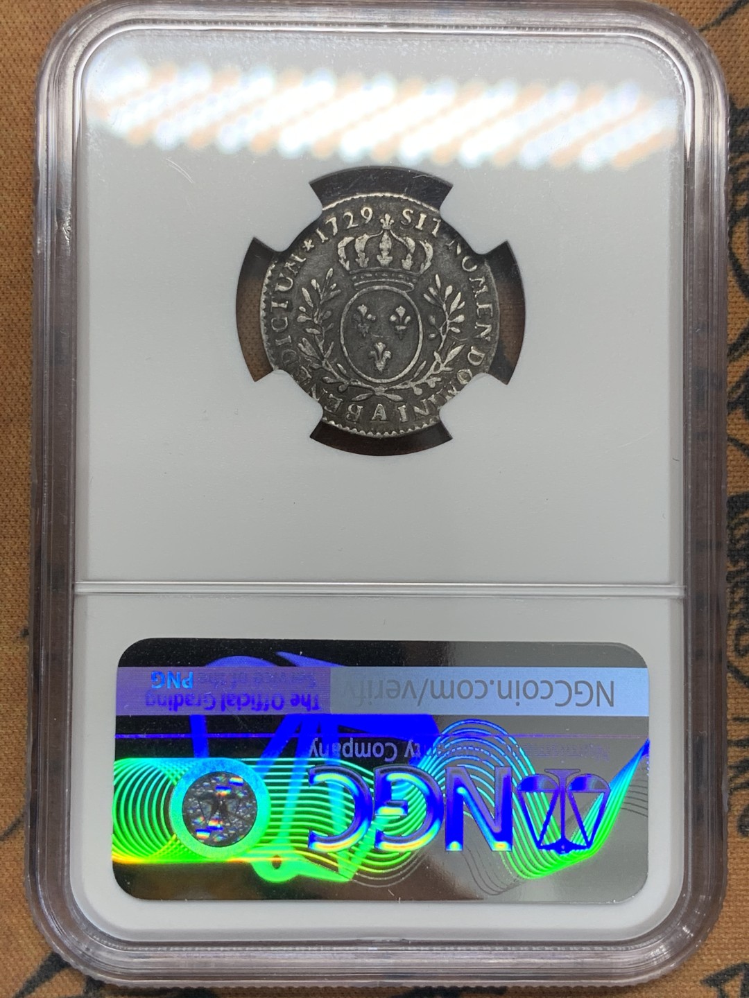 《竞宝斋》第109场-周日，周一 ，周四3场连拍（全场包邮） NGC-VF 1729年法国路易十五12s原味少见品银币