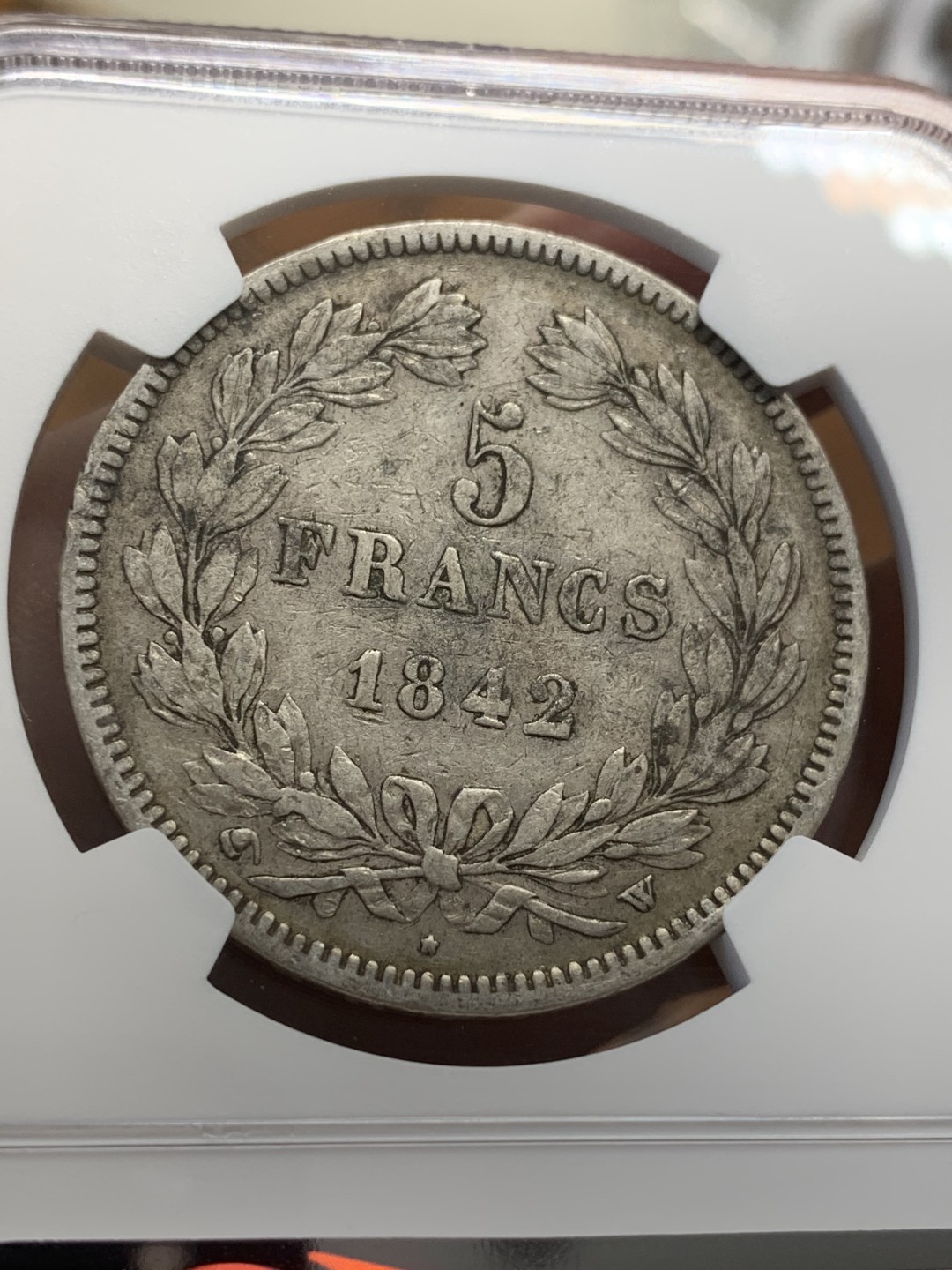 《竞宝斋》第109场-周日，周一 ，周四3场连拍（全场包邮） NGC-XF40 法国1842-W年 菲利普一世 5法郎大银币 原味老包浆