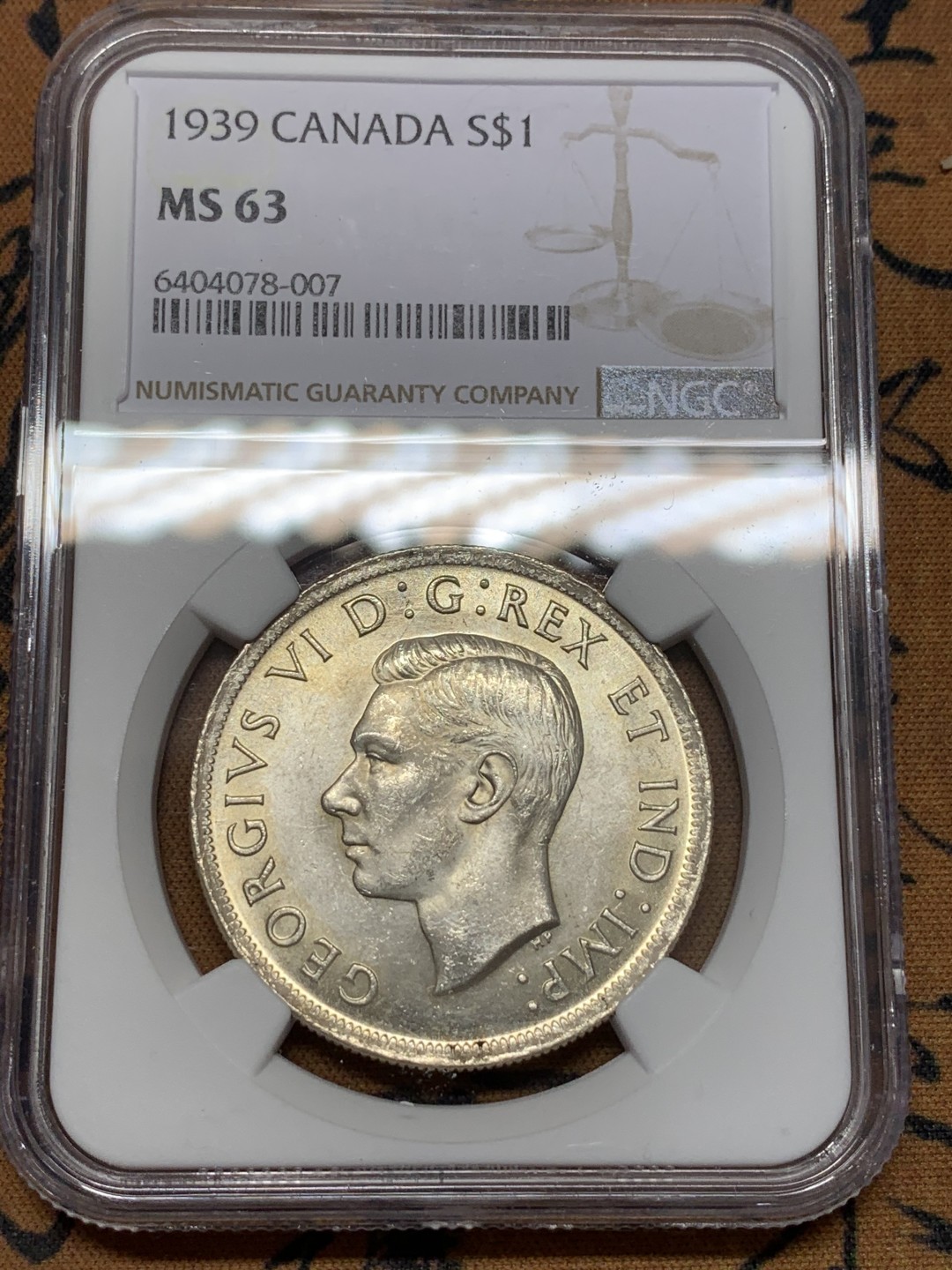 《竞宝斋》第109场-周日，周一 ，周四3场连拍（全场包邮） NGC-MS63 加拿大 1939年乔治六世议会1加元 银币