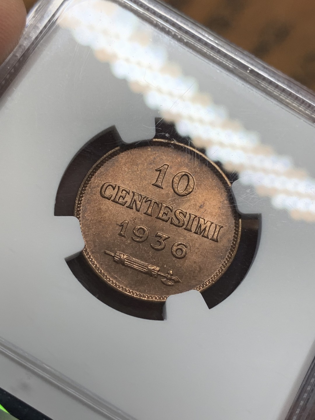 《竞宝斋》第109场-周日，周一 ，周四3场连拍（全场包邮） NGC MS64RB 1936 圣马力诺铜币 该版发行最少的年份