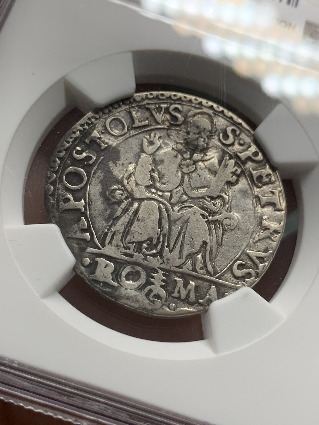 《竞宝斋》第109场-周日，周一 ，周四3场连拍（全场包邮） NGC-VF意大利罗马1555-1559年罗马教皇国保罗四世Testone银币，将近500年历史 保存不易