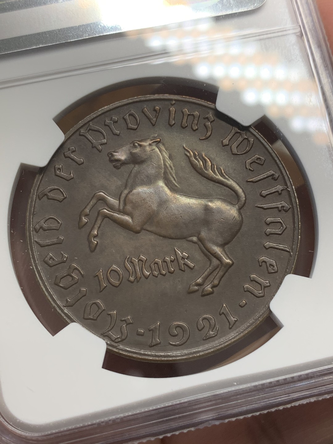 《竞宝斋》第109场-周日，周一 ，周四3场连拍（全场包邮） NGC MS62BN 1921年德紧马币10马克铜币