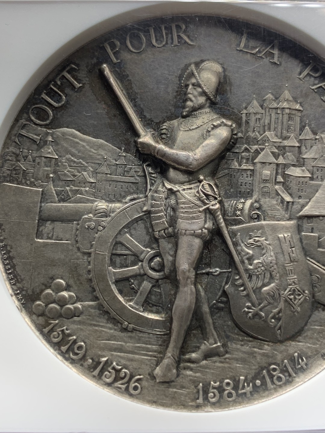 《竞宝斋》第109场-周日，周一 ，周四3场连拍（全场包邮） NGC-MS63 瑞士1887年日内瓦射击章 加厚深浮雕 PL底板 超美细节